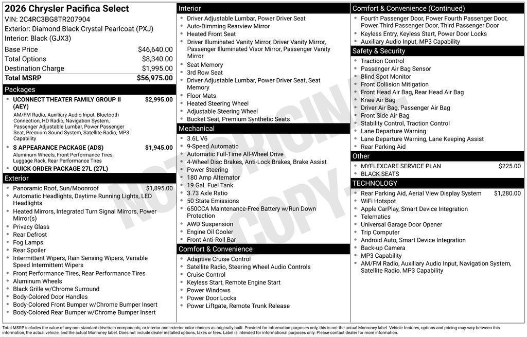 new 2026 Chrysler Pacifica car, priced at $49,417