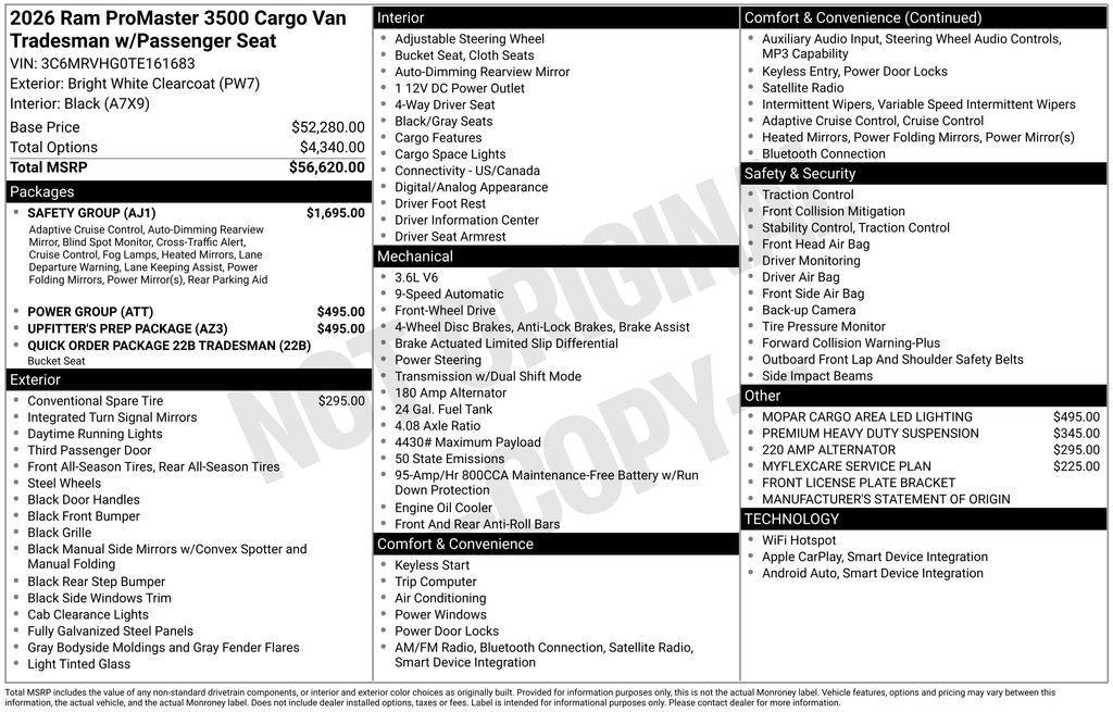 new 2026 Ram ProMaster 3500 car, priced at $54,679