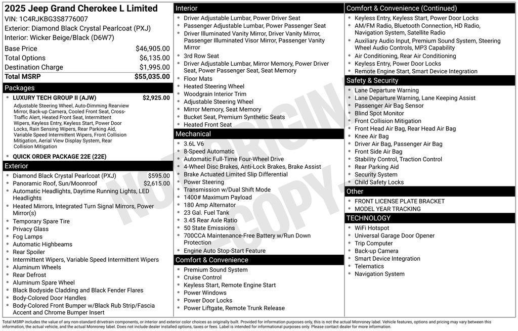 new 2025 Jeep Grand Cherokee L car, priced at $46,632