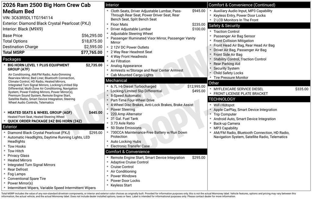 new 2026 Ram 2500 car, priced at $65,698