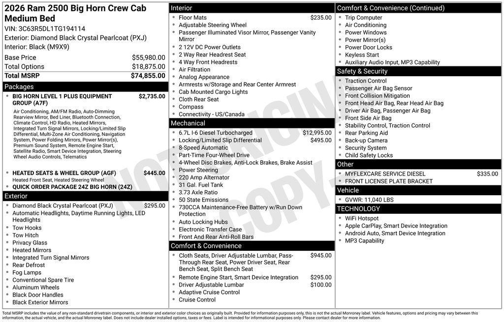 new 2026 Ram 2500 car, priced at $75,215