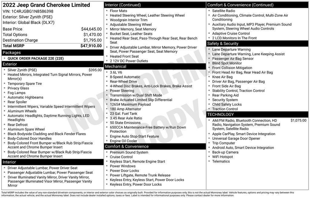 used 2022 Jeep Grand Cherokee car, priced at $32,300