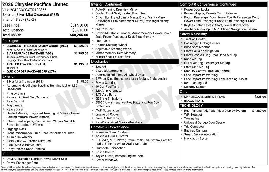 new 2026 Chrysler Pacifica car, priced at $52,298