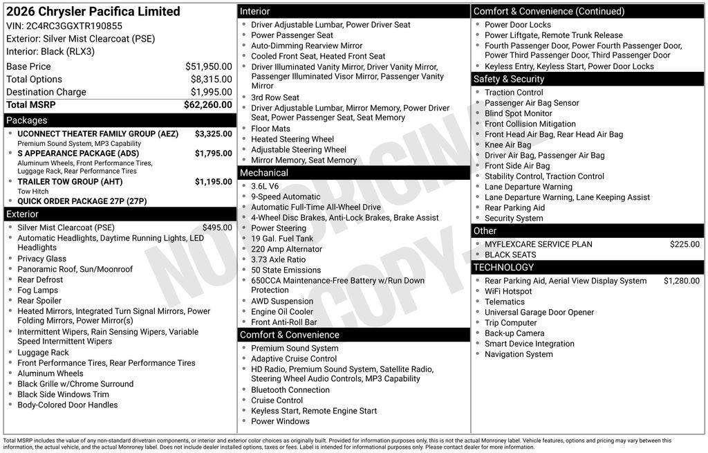 new 2026 Chrysler Pacifica car, priced at $49,298