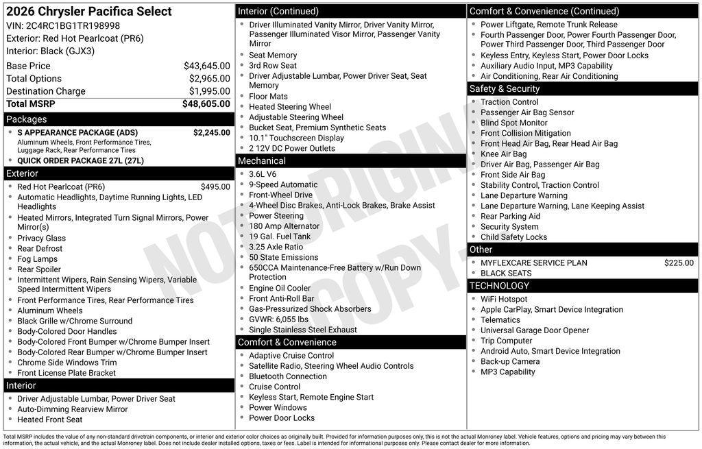 new 2026 Chrysler Pacifica car, priced at $41,717