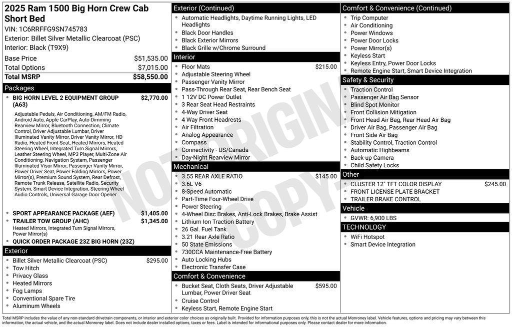 new 2025 Ram 1500 car, priced at $48,040