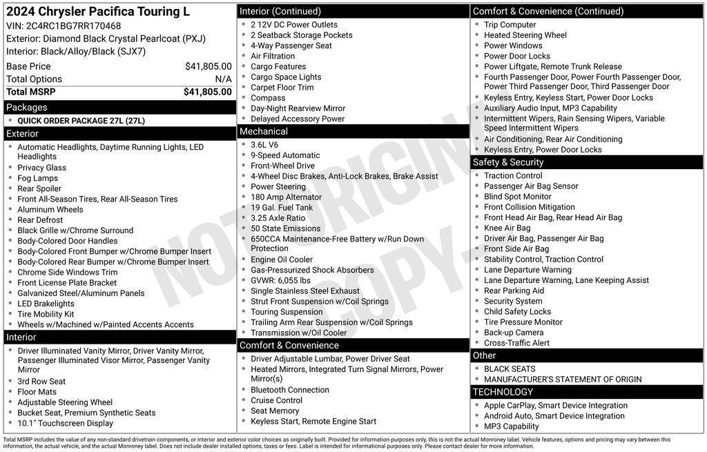 used 2024 Chrysler Pacifica car, priced at $30,500
