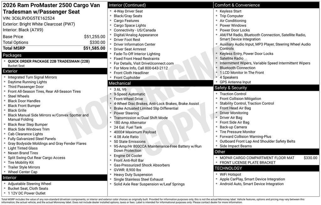 new 2026 Ram ProMaster 2500 car, priced at $51,154