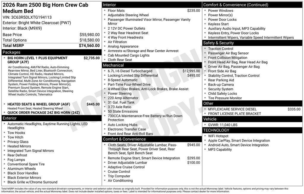 new 2026 Ram 2500 car, priced at $67,426