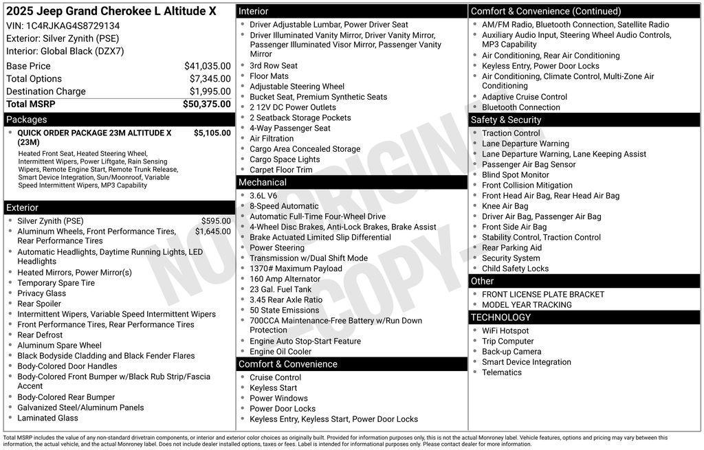 new 2025 Jeep Grand Cherokee L car, priced at $43,845