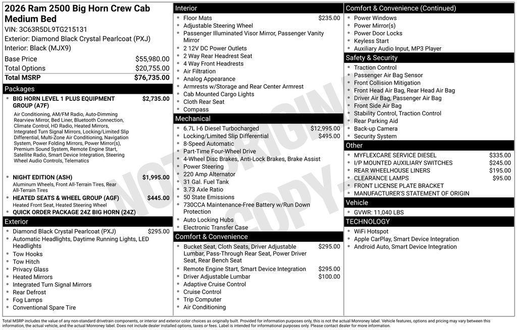 new 2026 Ram 2500 car, priced at $71,797