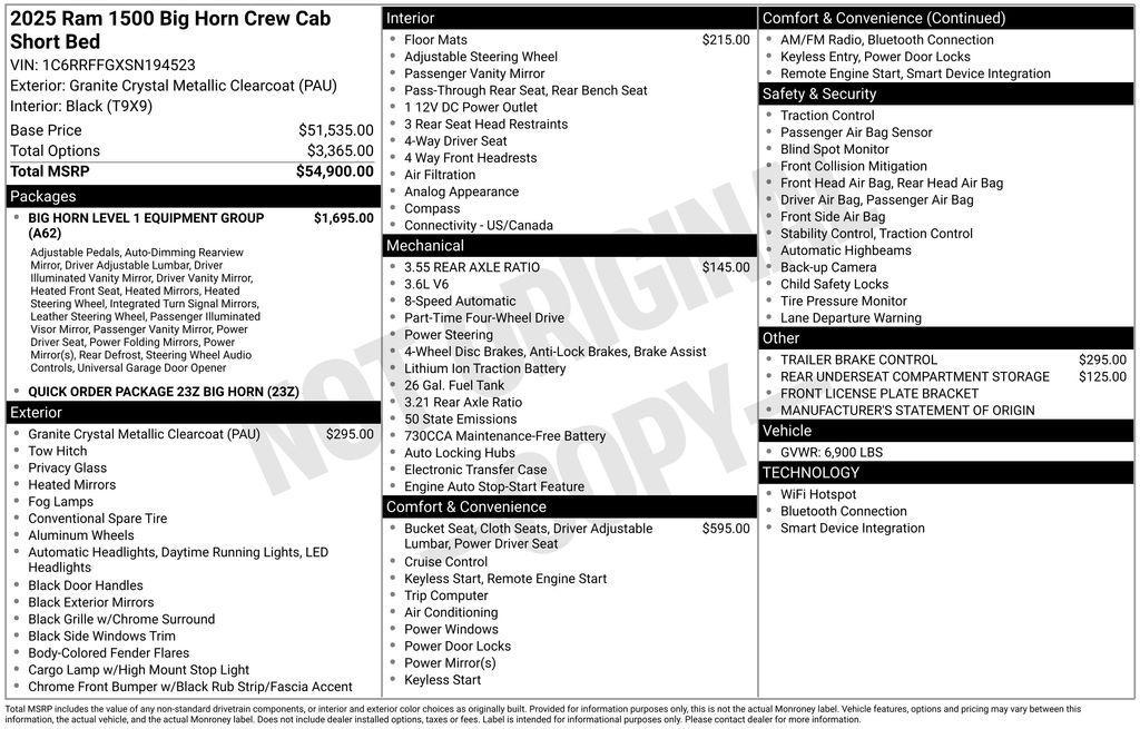 new 2025 Ram 1500 car, priced at $51,296