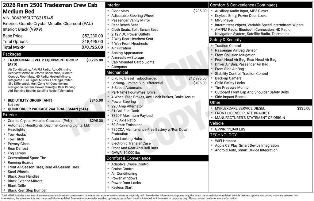 new 2026 Ram 2500 car, priced at $67,289