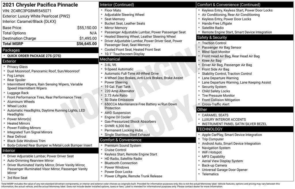 used 2021 Chrysler Pacifica car, priced at $33,788
