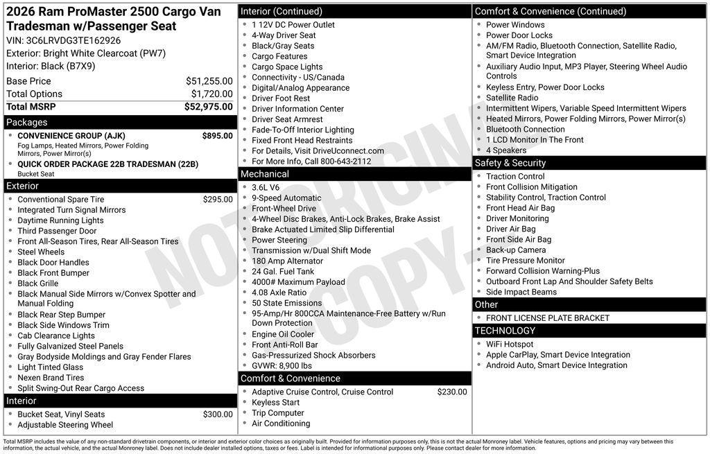new 2026 Ram ProMaster 2500 car, priced at $52,219