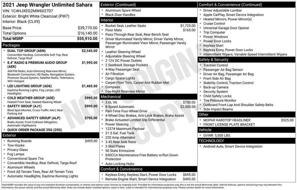 new 2021 Jeep Wrangler Unlimited car, priced at $31,900