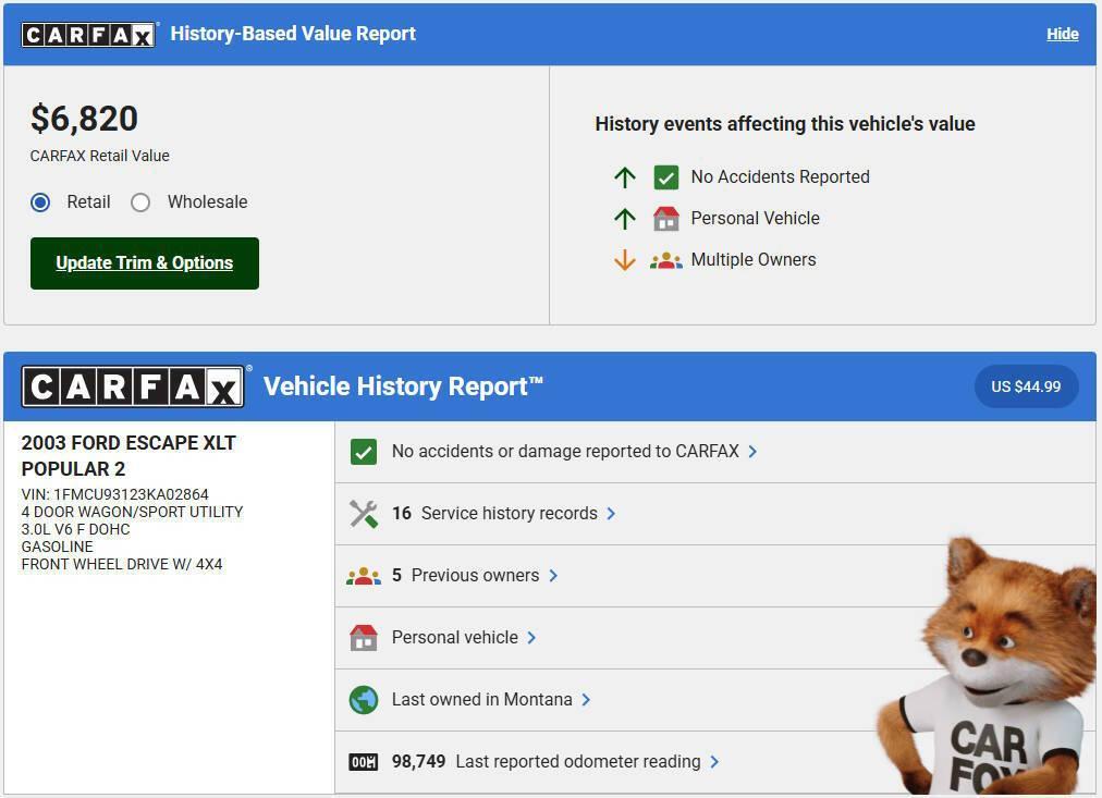 used 2003 Ford Escape car, priced at $4,995