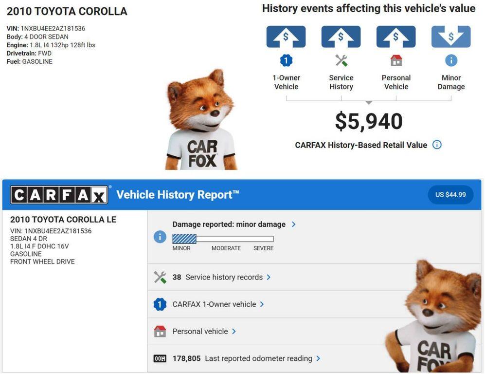 used 2010 Toyota Corolla car, priced at $4,450