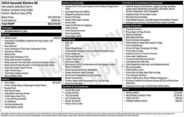 new 2024 Hyundai Elantra car, priced at $19,587