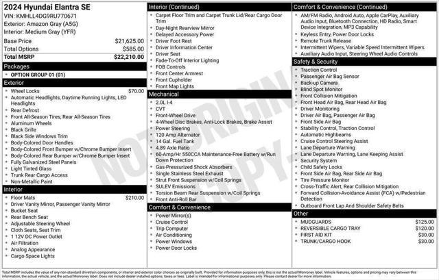 new 2024 Hyundai Elantra car, priced at $19,587