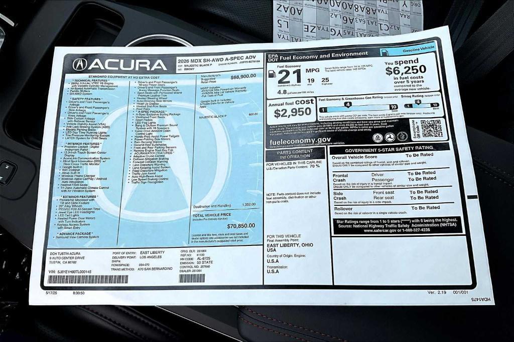 new 2026 Acura MDX car, priced at $70,850