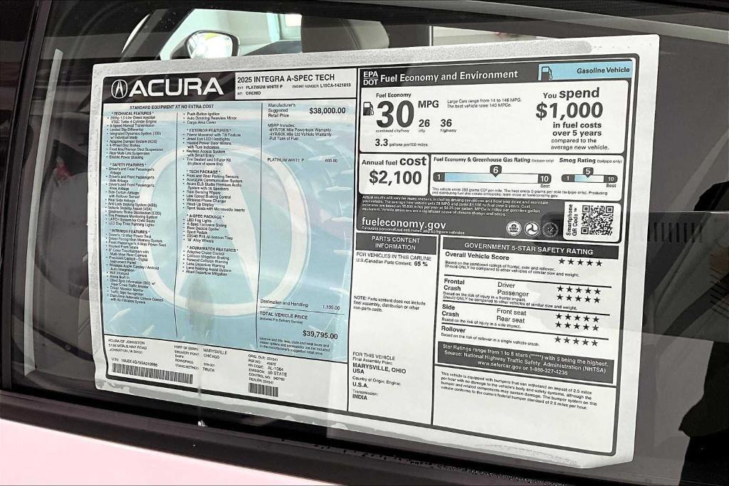 new 2025 Acura Integra car, priced at $39,795