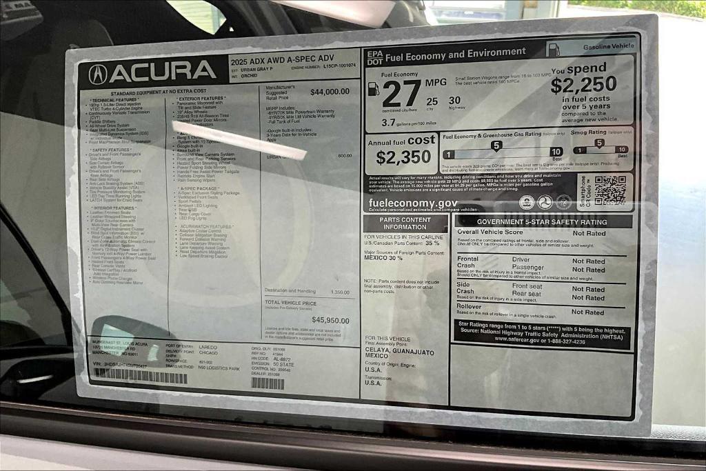 new 2025 Acura ADX car, priced at $45,950