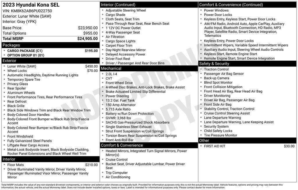 used 2023 Hyundai Kona car, priced at $21,255
