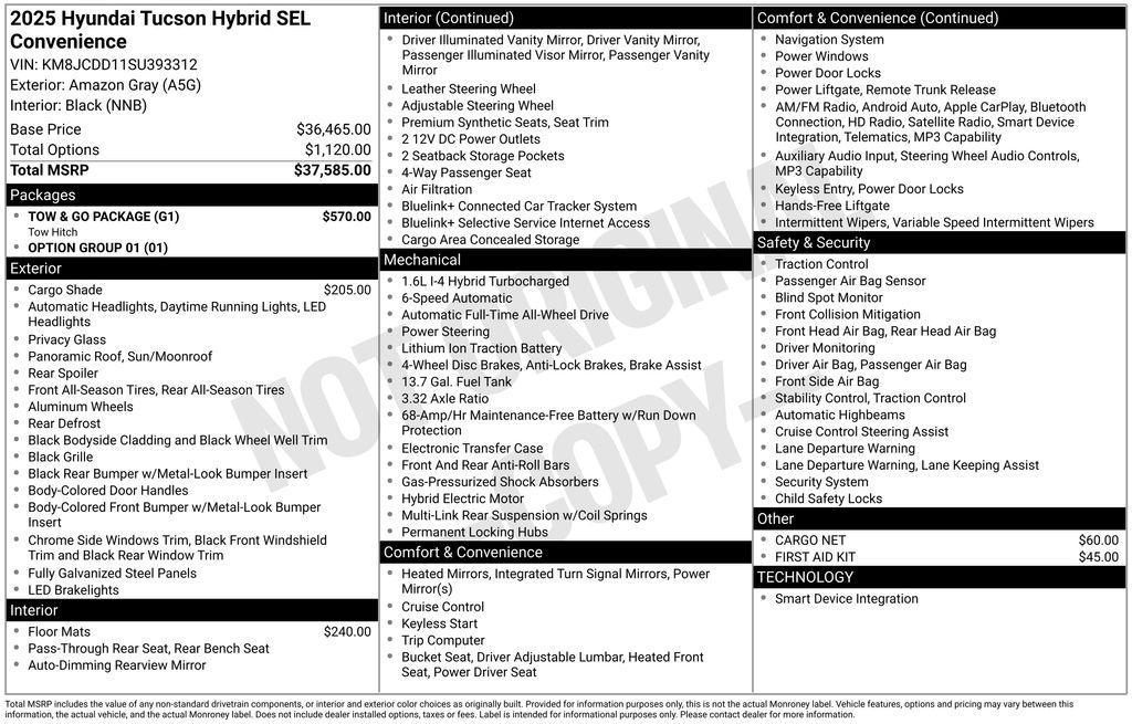 new 2025 Hyundai TUCSON Hybrid car, priced at $36,426