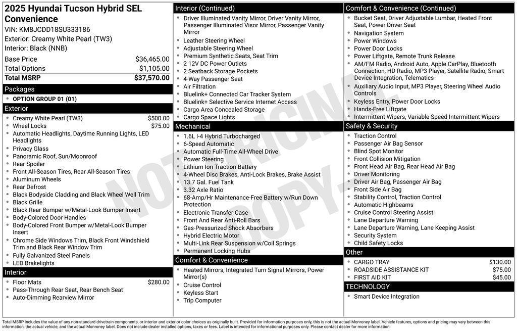new 2025 Hyundai TUCSON Hybrid car, priced at $36,351