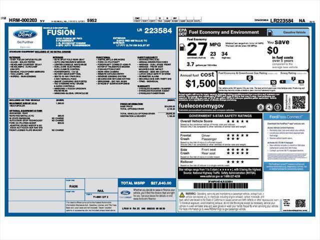 used 2020 Ford Fusion car, priced at $16,398