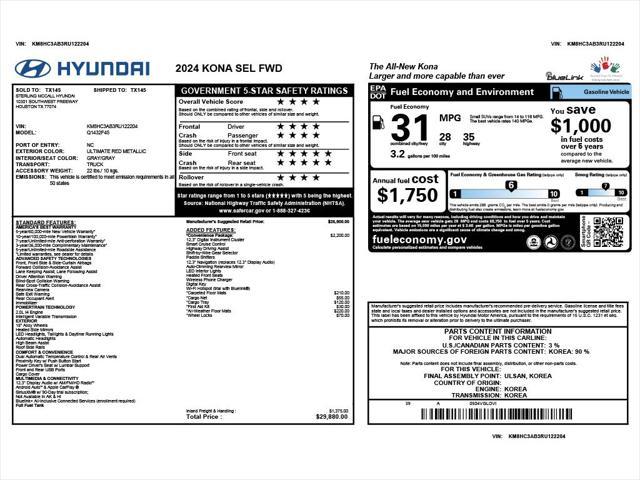 used 2024 Hyundai Kona car, priced at $21,890