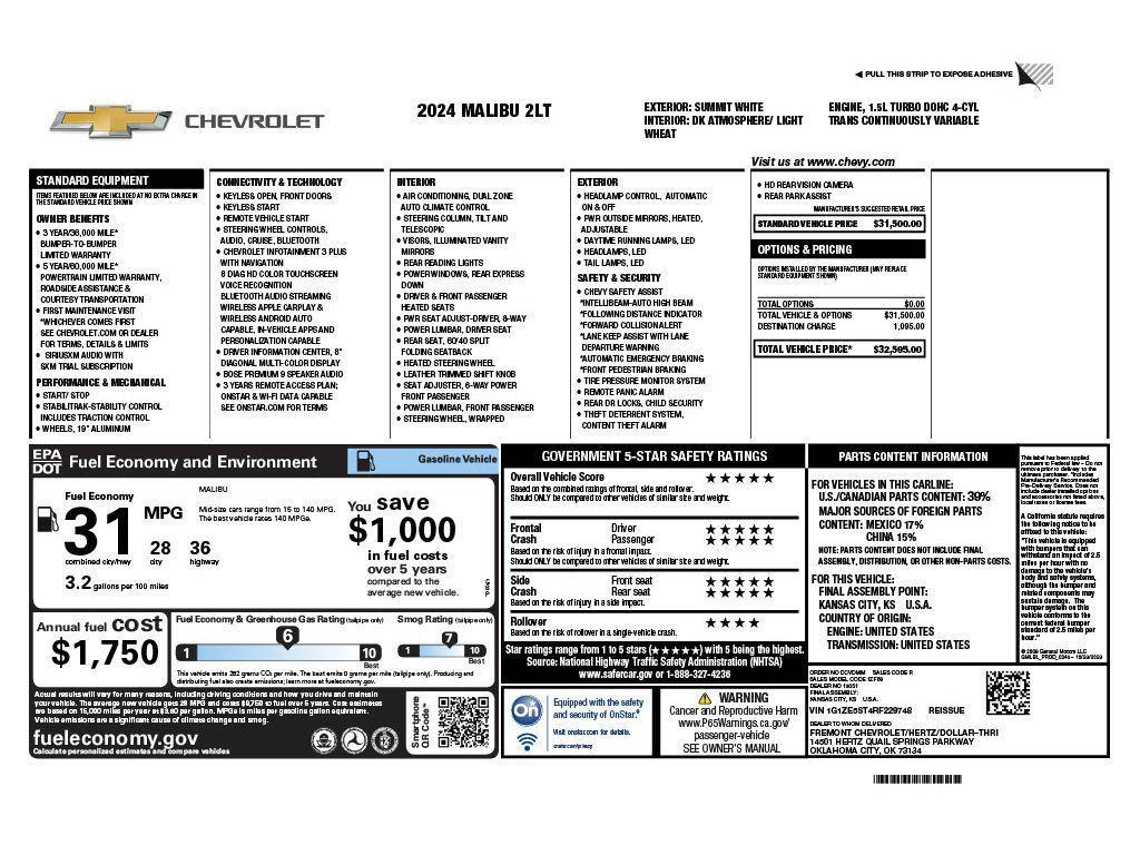 used 2024 Chevrolet Malibu car, priced at $19,702