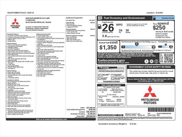 used 2022 Mitsubishi Outlander car, priced at $19,288