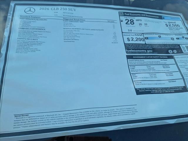 new 2026 Mercedes-Benz GLB 250 car, priced at $47,085