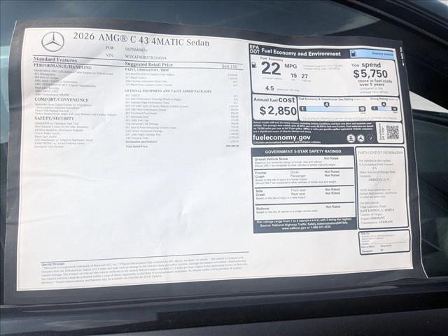 new 2026 Mercedes-Benz AMG C 43 car, priced at $80,980