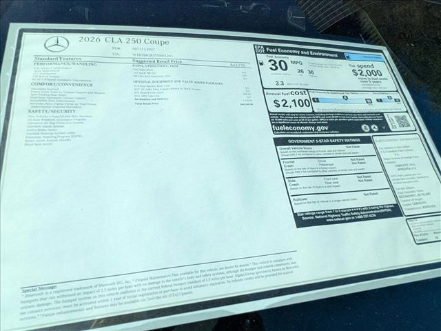 new 2026 Mercedes-Benz CLA 250 car, priced at $44,500