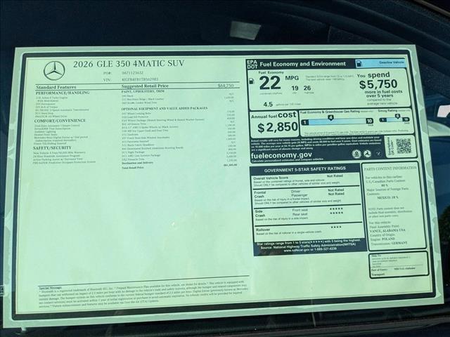 new 2026 Mercedes-Benz GLE 350 car, priced at $81,505