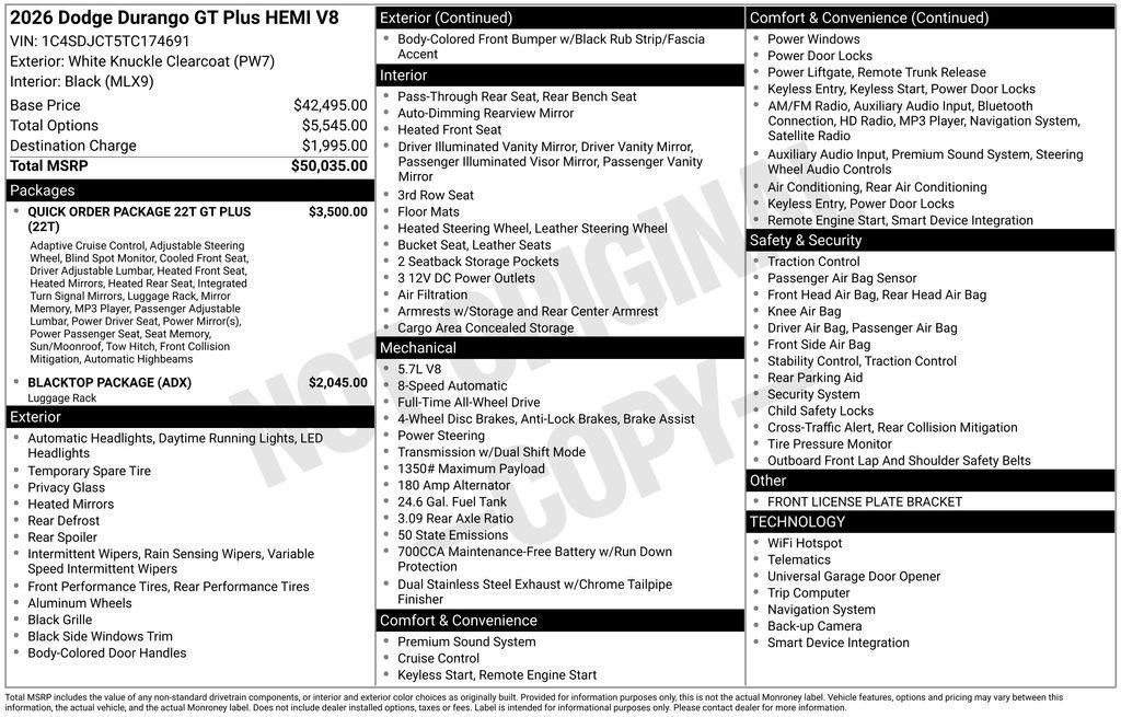 new 2026 Dodge Durango car, priced at $46,575