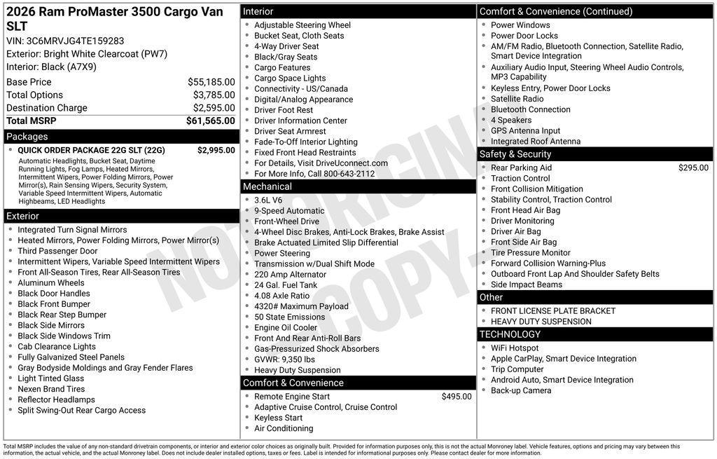 new 2026 Ram ProMaster 3500 car, priced at $53,765