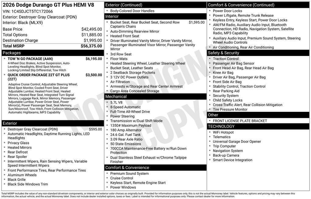 new 2026 Dodge Durango car, priced at $56,375