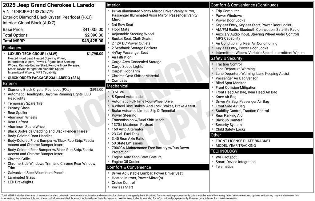 new 2025 Jeep Grand Cherokee L car, priced at $40,156