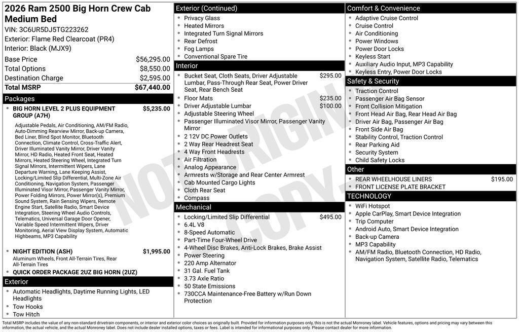 new 2026 Ram 2500 car, priced at $59,212
