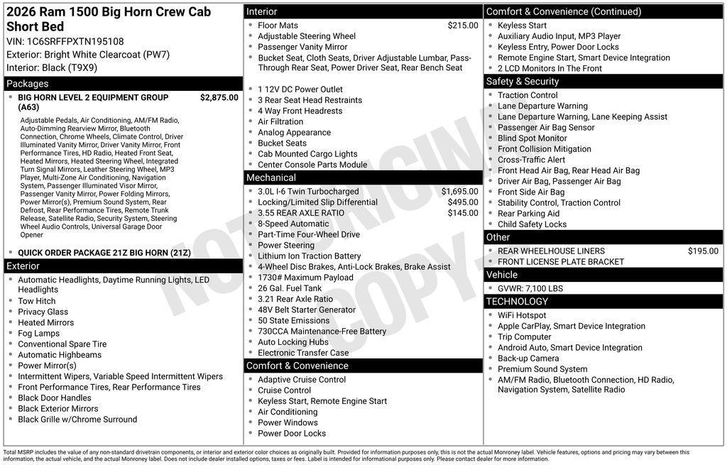 new 2026 Ram 1500 car, priced at $52,245
