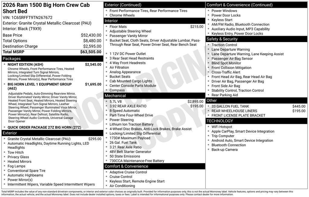 new 2026 Ram 1500 car, priced at $53,415