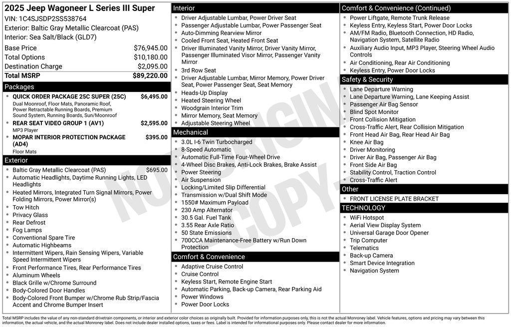 new 2025 Jeep Wagoneer L car, priced at $79,117