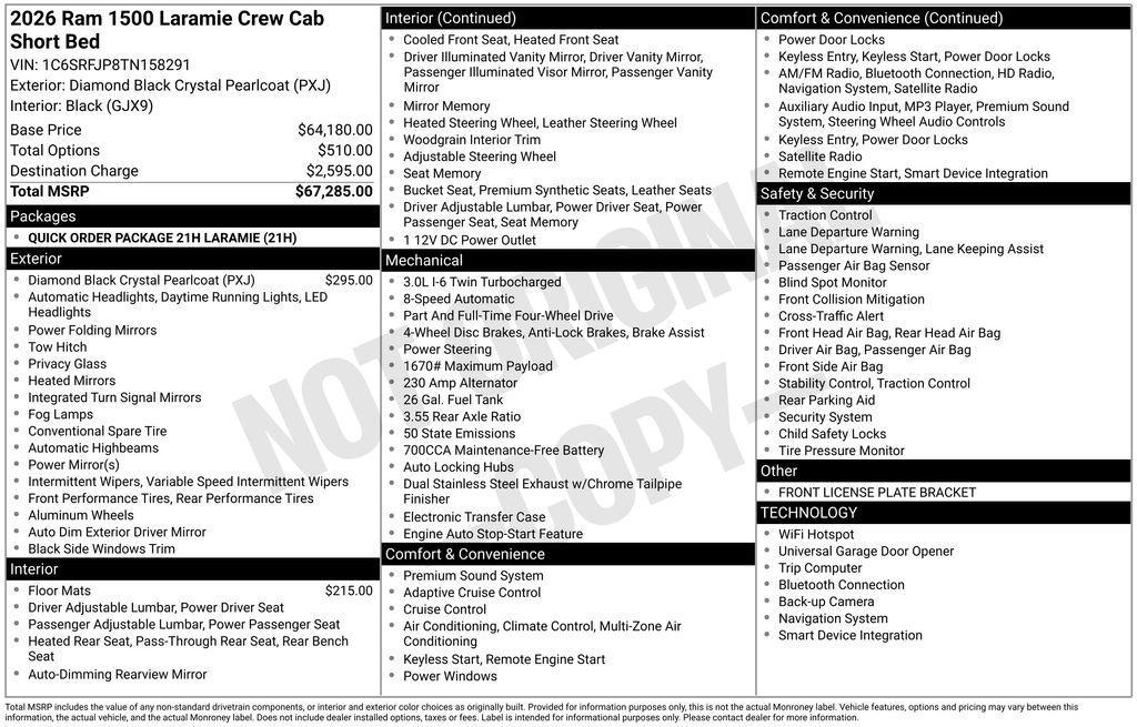 new 2026 Ram 1500 car, priced at $56,758