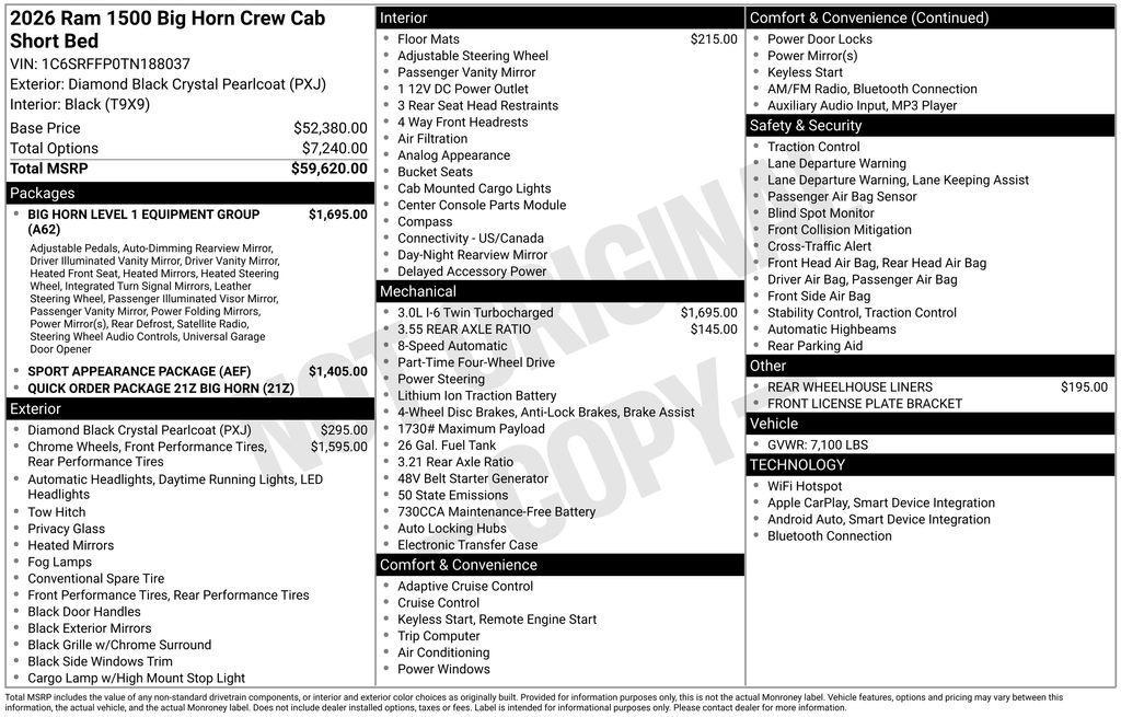 new 2026 Ram 1500 car, priced at $52,362