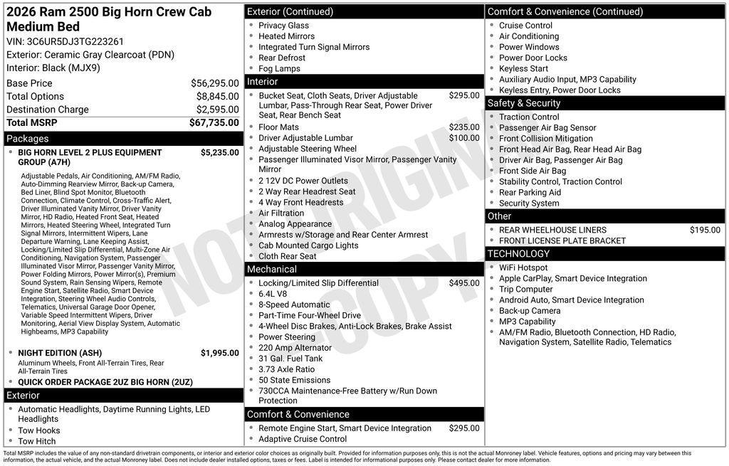 new 2026 Ram 2500 car, priced at $59,212