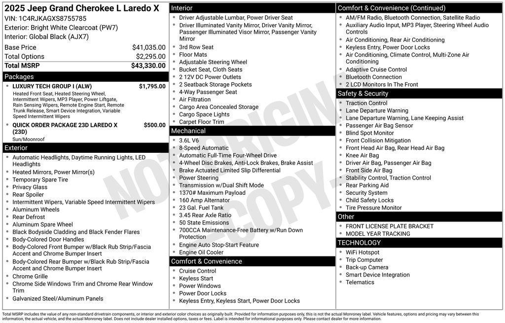 new 2025 Jeep Grand Cherokee L car, priced at $42,825